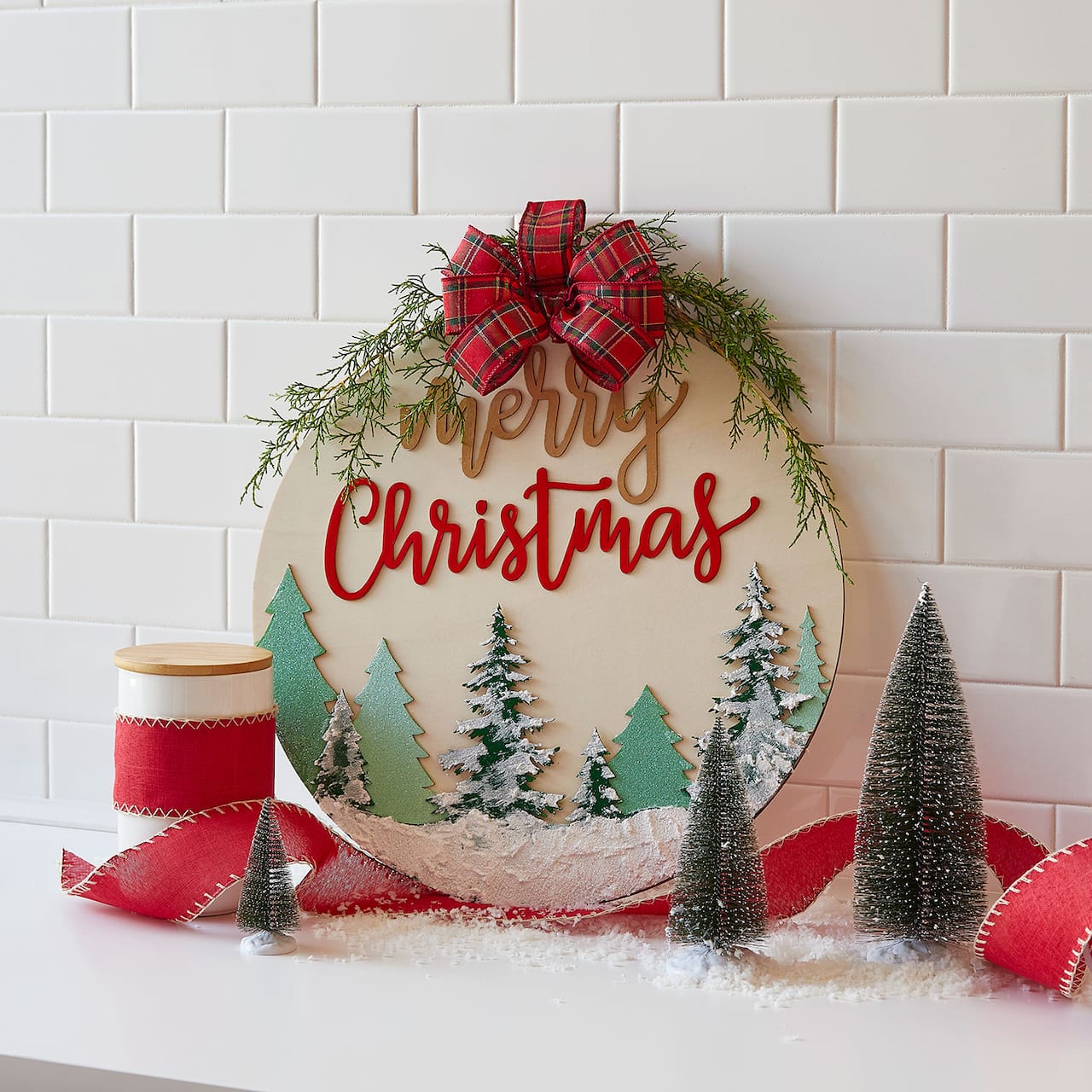 Plaque à motif de sapin « Merry Christmas »